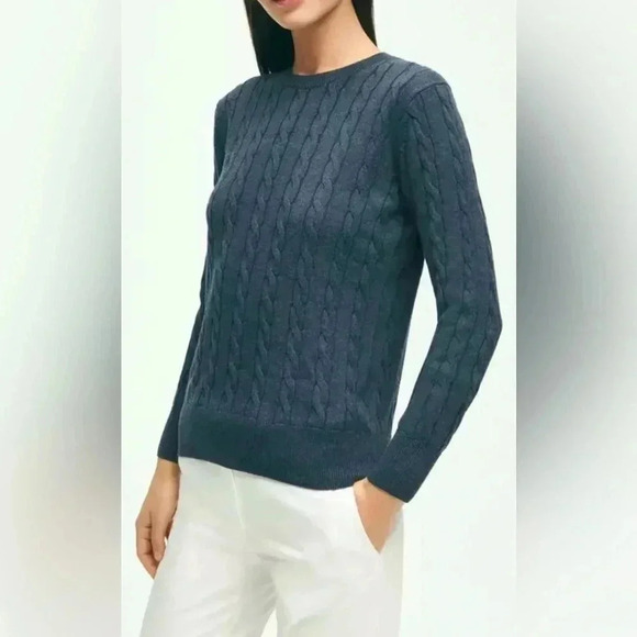 Brooks Brothers Women’s Cable Crewneck Sweater world's finest Supima Cotton - Picture 6 of 11